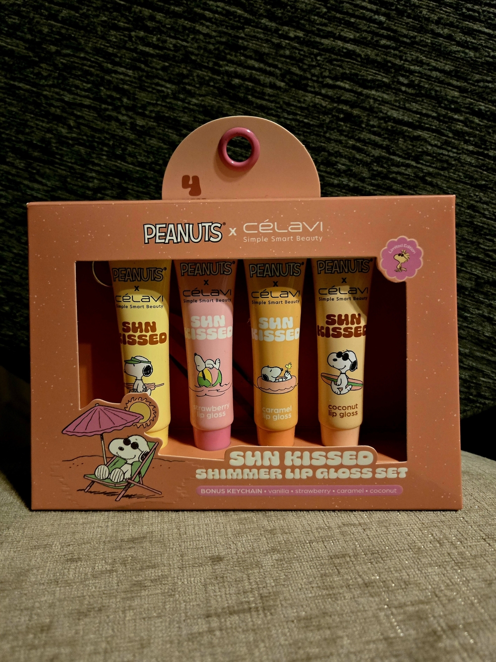 Peanuts x Célavi Sun Kissed Shimmer Lip Gloss Set 4-Piece Collection NWT